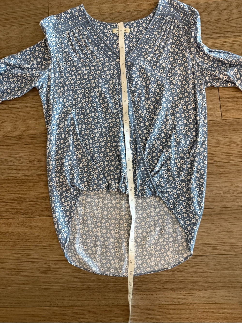 Max Studio Womens Small Blue White Floral Faux Wrap Rayon Blouse Long Sleeve - Picture 8 of 16